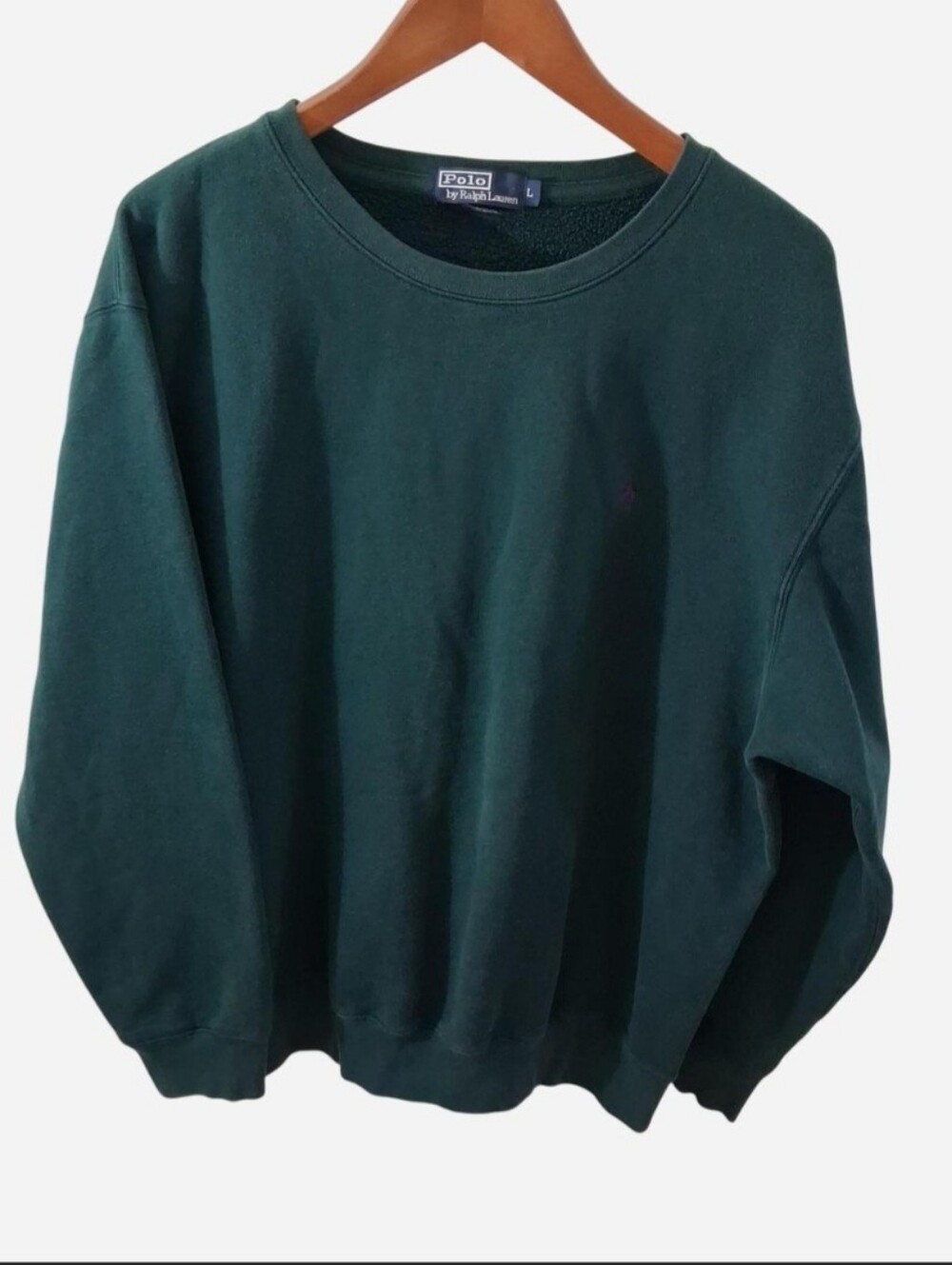 VTG 90s Polo Ralph Lauren Mens L Green Crewneck Sweatshirt Pony Logo USA Y2K